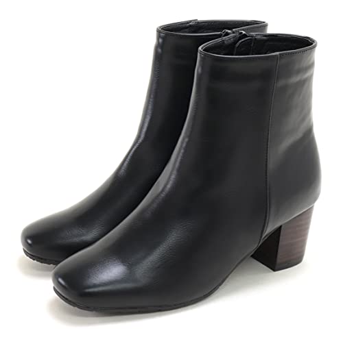 [セスト] ウッドヒール スクエアトゥ ショートブーツ レディース L ブラック DWB65000-BLK-L